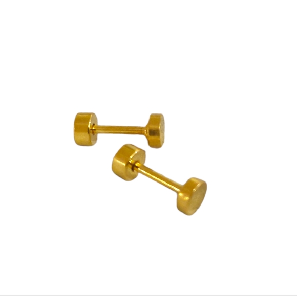 New Gold Flatback Studs Circle Stud Earrings Stainless Steel Studs - Picture 2 of 4